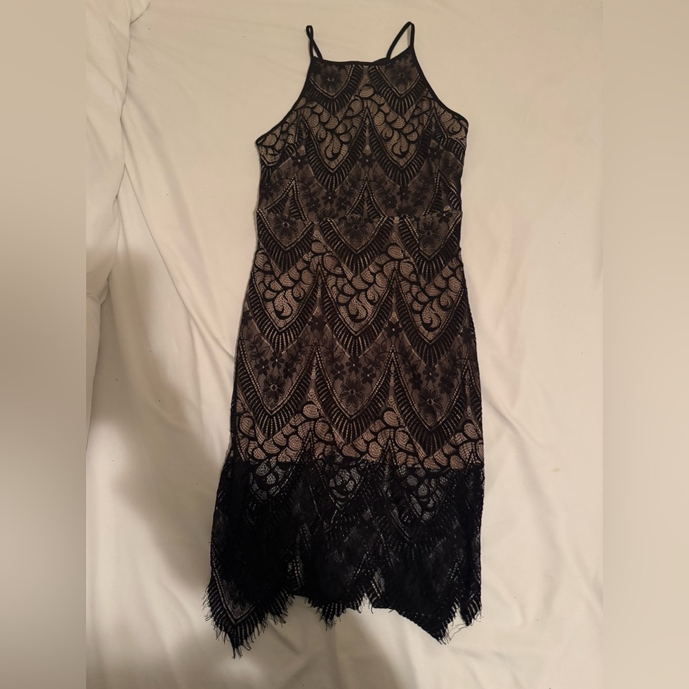 Lulu's Black and Cream Lace Vintage Style Midi Dress